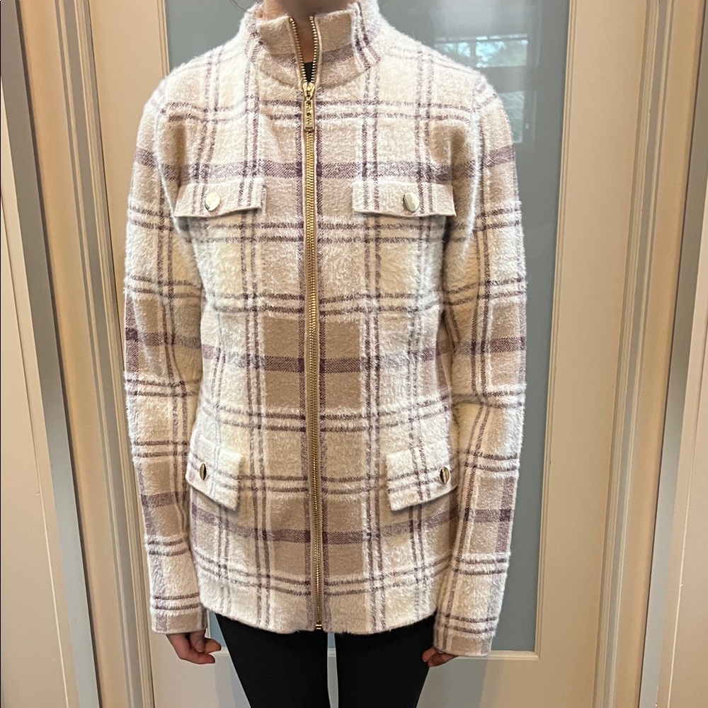 Rachel Zoe Cream and Purple Plaid Utility Jacket